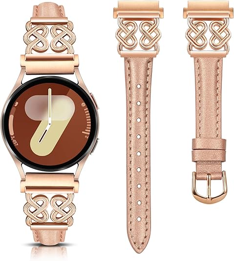 TOYOUTHS Leather Band Compatible with Samsung Galaxy Watch 7/6/5/4/Active 2 40mm 44mm Band Women, 20mm Dressy Slim Leather Strap with Celtic Heart-Shaped Knot Buckle for Watch 6 Classic/Watch FE
