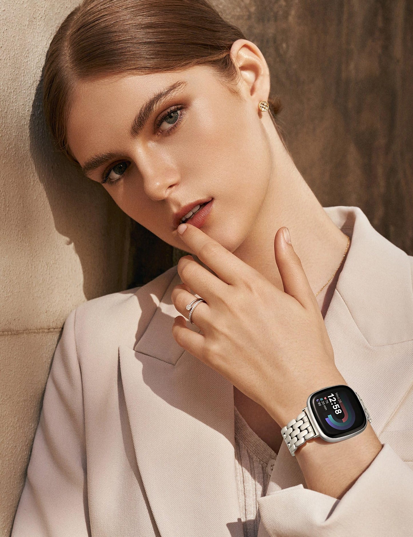 TOYOUTHS Designer Vintage Luxury Bracelet for Fitbit Versa 4/Versa 3/Sense 2/Sense Bands Women, Stainless Steel Dressy Elegant Noble Metal Strap for Versa 4 Smartwatch