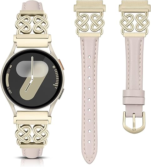 TOYOUTHS Leather Band Compatible with Samsung Galaxy Watch 7/6/5/4/Active 2 40mm 44mm Band Women, 20mm Dressy Slim Leather Strap with Celtic Heart-Shaped Knot Buckle for Watch 6 Classic/Watch FE