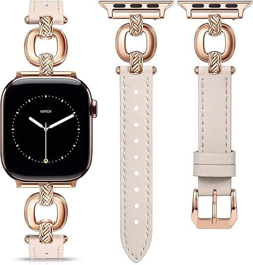 TOYOUTHS Leather Band Compatible with Apple Watch Bands Women 38/40/41/42/44/45/46/49mm Dressy Slim Leather Strap with Boho Metal Knot Buckle Bracelet for iWatch Series 10/9/8/7/6/5/4/3/2/1/SE/Ultra
