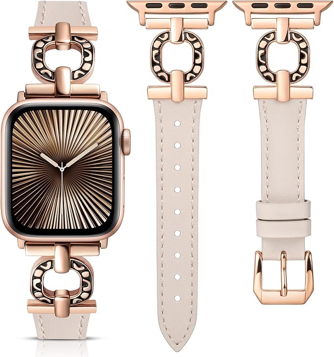 TOYOUTHS Leather Band Compatible with Apple Watch Strap Women 49/46/45/44/42/41/40/38mm Fancy Vintage Scrollwork Oval Metal Buckle Leather Strap for iWatch Band Series 10 9 8 7 6 5 4 3 2 1 SE Ultra
