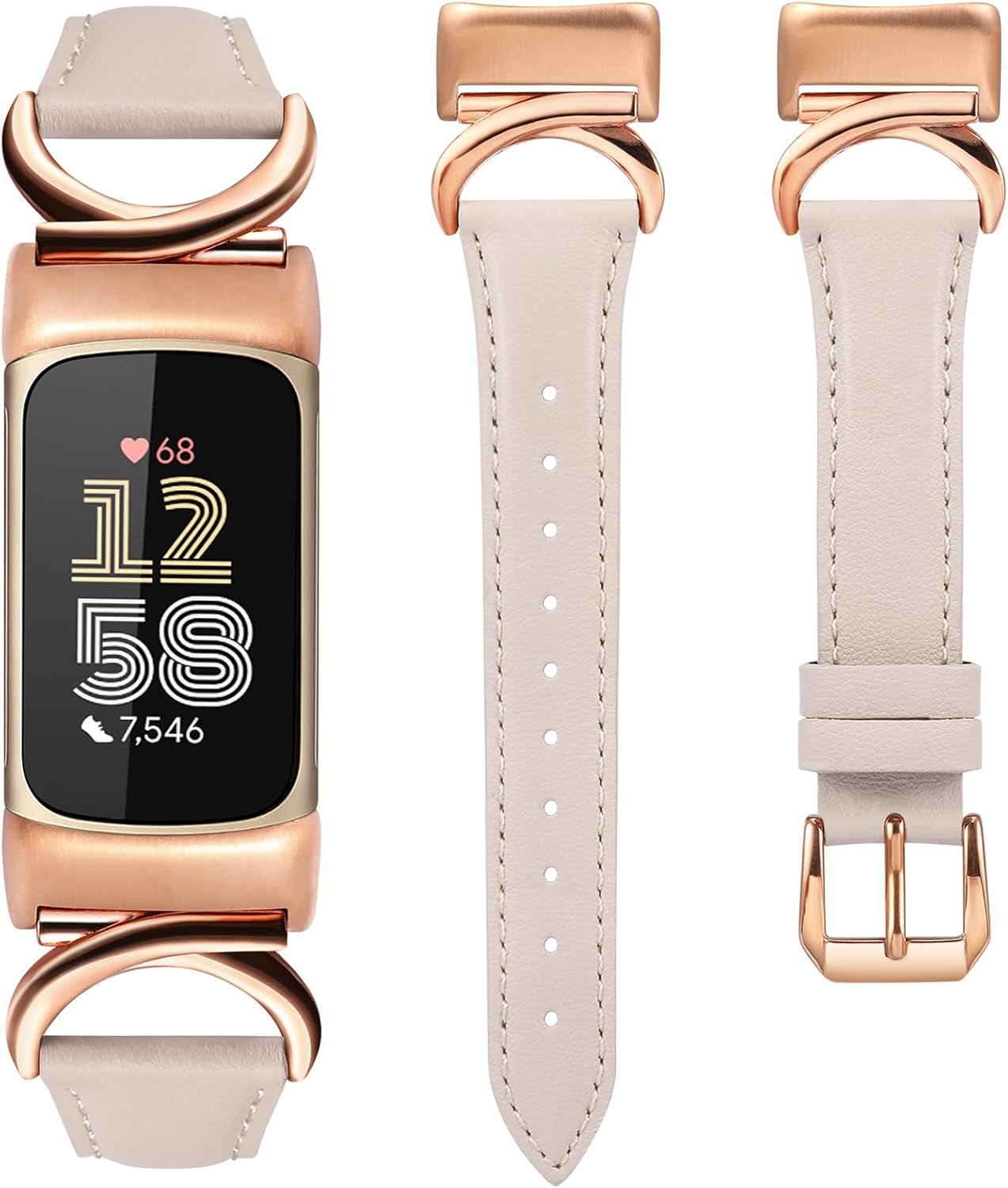 TOYOUTHS Compatible with Fitbit Charge 5 Bands/Charge 6 Bands Women Dressy Slim Leather Strap with C-Shape Metal Buckle Wristbands Bracelet Replacement for Fitbit Charge 6 Wrist Band Femme