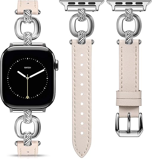 TOYOUTHS Leather Band Compatible with Apple Watch Bands Women 38/40/41/42/44/45/46/49mm Dressy Slim Leather Strap with Boho Metal Knot Buckle Bracelet for iWatch Series 10/9/8/7/6/5/4/3/2/1/SE/Ultra