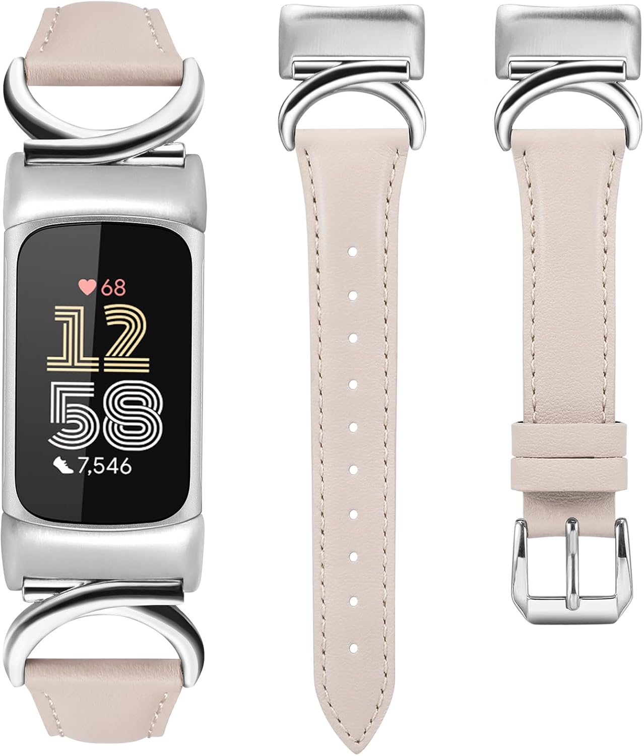 TOYOUTHS Compatible with Fitbit Charge 5 Bands/Charge 6 Bands Women Dressy Slim Leather Strap with C-Shape Metal Buckle Wristbands Bracelet Replacement for Fitbit Charge 6 Wrist Band Femme