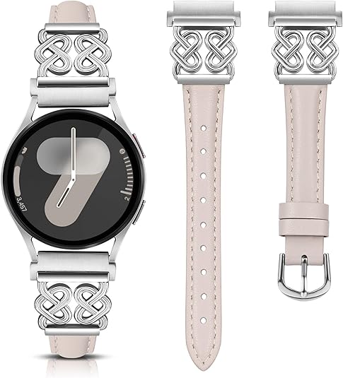 TOYOUTHS Leather Band Compatible with Samsung Galaxy Watch 7/6/5/4/Active 2 40mm 44mm Band Women, 20mm Dressy Slim Leather Strap with Celtic Heart-Shaped Knot Buckle for Watch 6 Classic/Watch FE