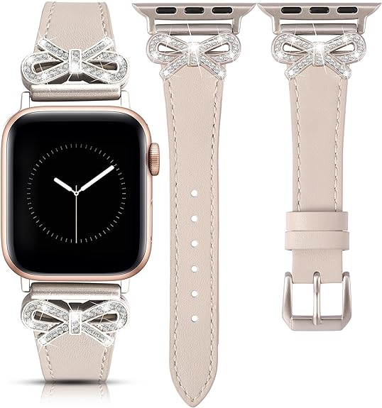 TOYOUTHS Bow Leather Band Compatible with Apple Watch Band 38mm 40mm 41mm 42mm 44mm 45mm 49mm Women, Top Grain Leather Strap Thin Slim Dressy Band for iWatch Ultra SE Series 9 8 7 6 5 4 3 2 1