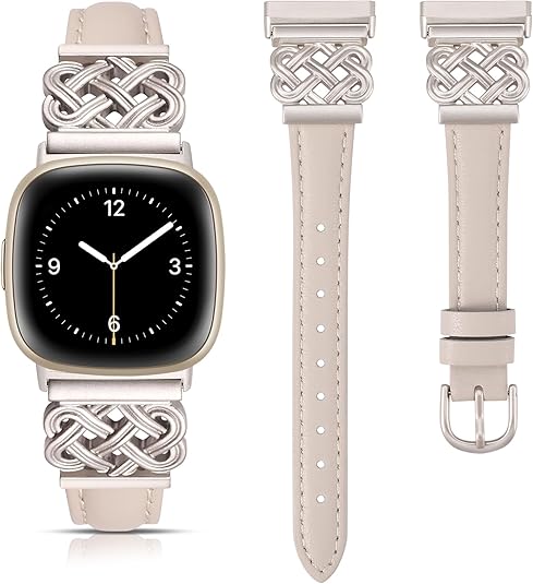 TOYOUTHS Leather Band Compatible with Fitbit Versa 4/Versa 3/Fitbit Sense 2/Sense Band Women, Slim Thin Dressy Designer Premium Leather Strap with Interlock Buckle for Versa 3 4 Sense 2 Smartwatch