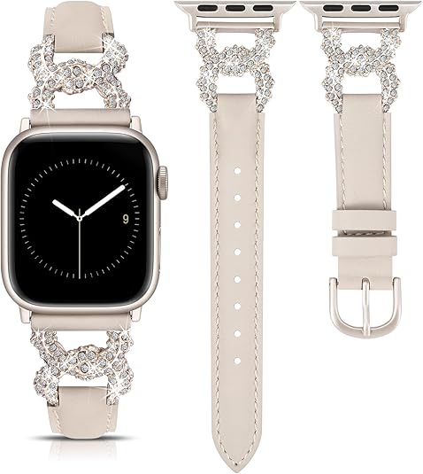 TOYOUTHS Leather Band Compatible with Apple Watch Bands for Women 38/40/41/42/44/45/49mm Ultra Dressy Designer Diamond Interlock Buckle Thin Leather Strap for iWatch Band SE Series 9/8/7/6/5/4/3/2/1