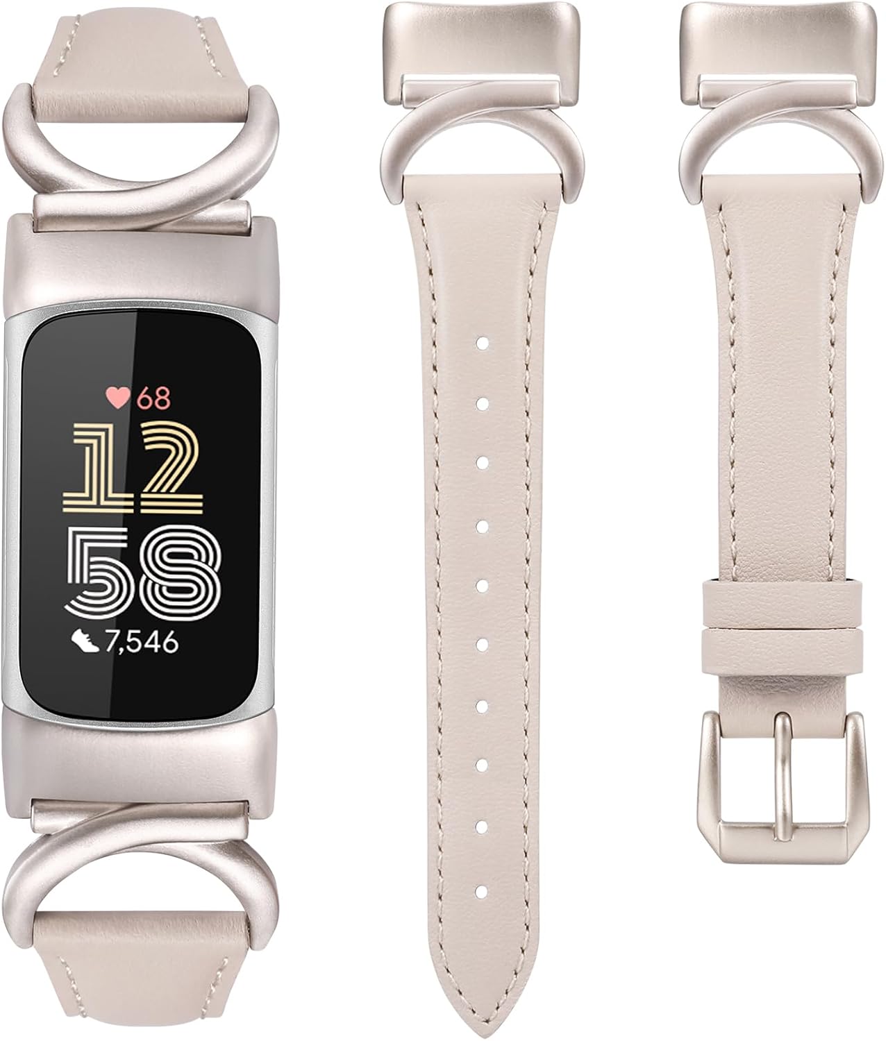 TOYOUTHS Compatible with Fitbit Charge 5 Bands/Charge 6 Bands Women Dressy Slim Leather Strap with C-Shape Metal Buckle Wristbands Bracelet Replacement for Fitbit Charge 6 Wrist Band Femme