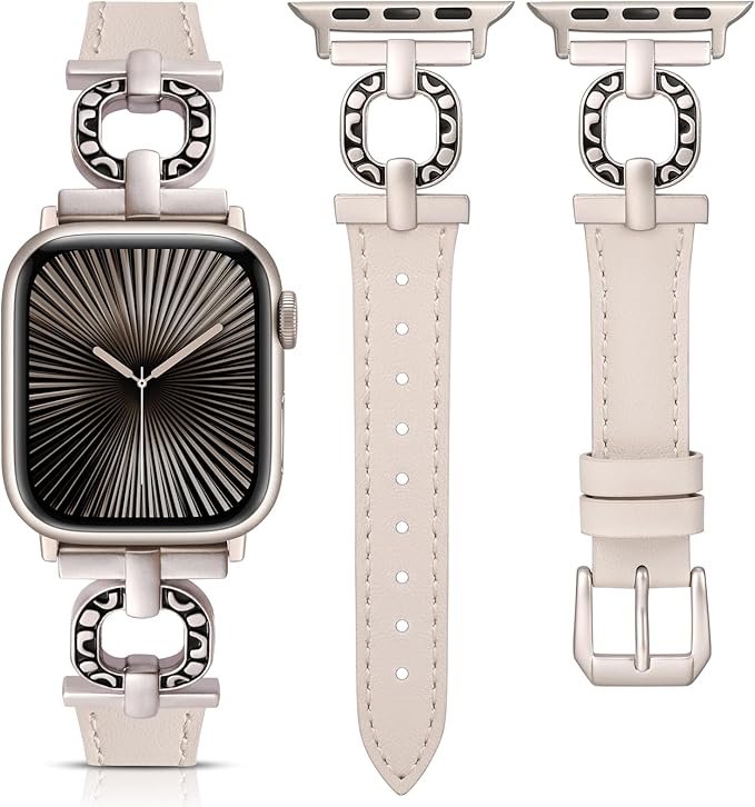 TOYOUTHS Leather Band Compatible with Apple Watch Strap Women 49/46/45/44/42/41/40/38mm Fancy Vintage Scrollwork Oval Metal Buckle Leather Strap for iWatch Band Series 10 9 8 7 6 5 4 3 2 1 SE Ultra
