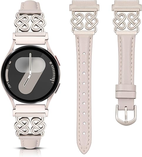 TOYOUTHS Leather Band Compatible with Samsung Galaxy Watch 7/6/5/4/Active 2 40mm 44mm Band Women, 20mm Dressy Slim Leather Strap with Celtic Heart-Shaped Knot Buckle for Watch 6 Classic/Watch FE