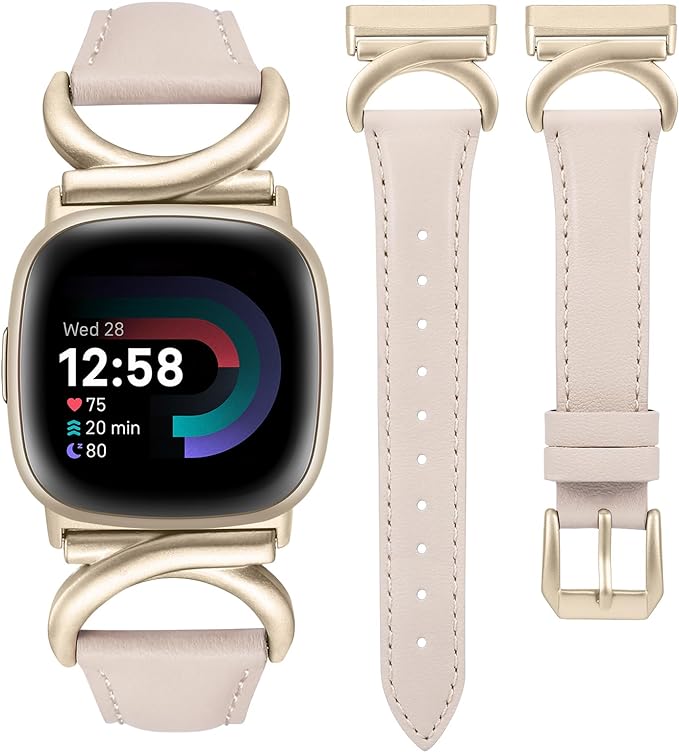 TOYOUTHS Compatible with Fitbit Sense/Sense 2/Versa 3/Versa 4 Bands for Women Girls Leather Strap Slim Dressy Bracelet with C-Shape Metal Buckle Replacement Bands for Fitbit Versa 4 Femme Accessories