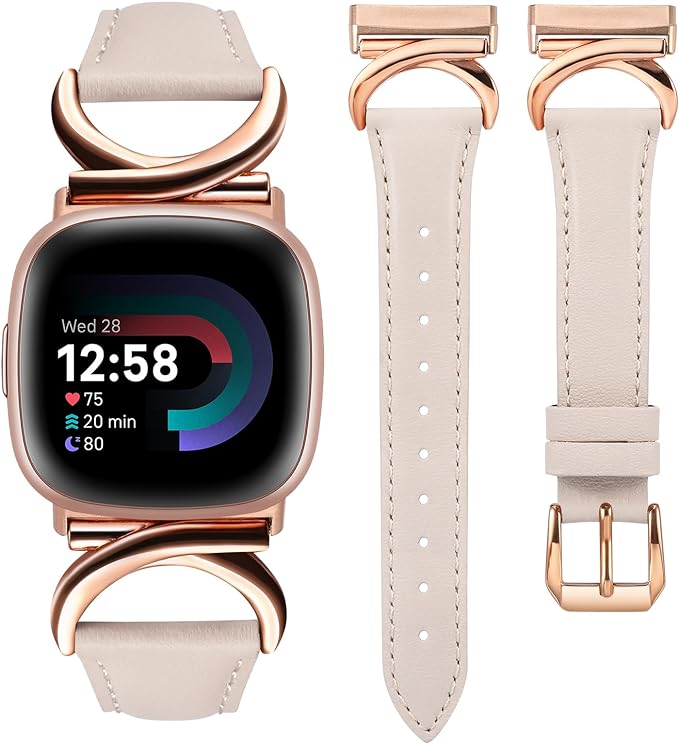 TOYOUTHS Compatible with Fitbit Sense/Sense 2/Versa 3/Versa 4 Bands for Women Girls Leather Strap Slim Dressy Bracelet with C-Shape Metal Buckle Replacement Bands for Fitbit Versa 4 Femme Accessories