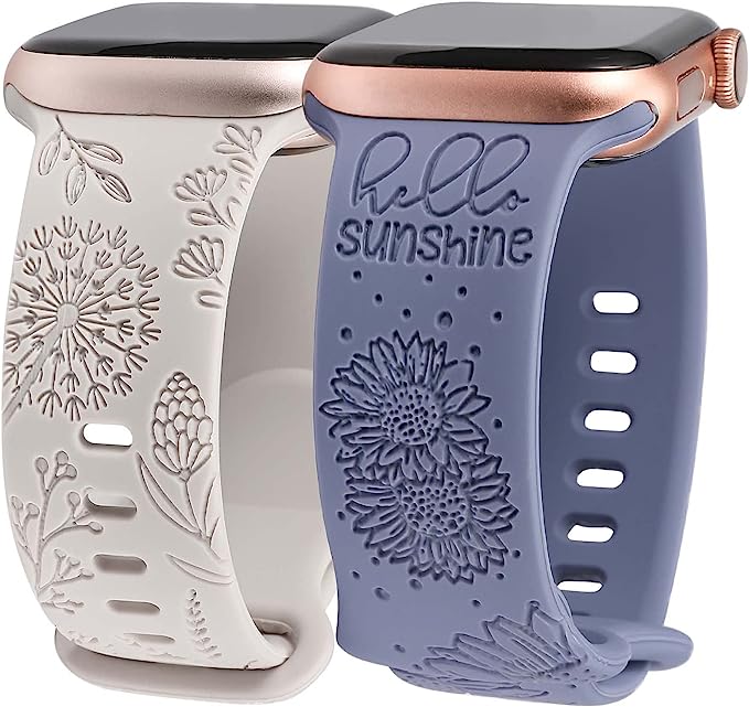 TOYOUTHS 2 Packs Compatible with Apple Watch Band 41mm 40mm 38mm Women Girls Silicone Dressy Floral Engraved Strap Sunflower Wildflower Sport Bracelet for iWatch Series SE/8/7/6/5/4/3/2/1