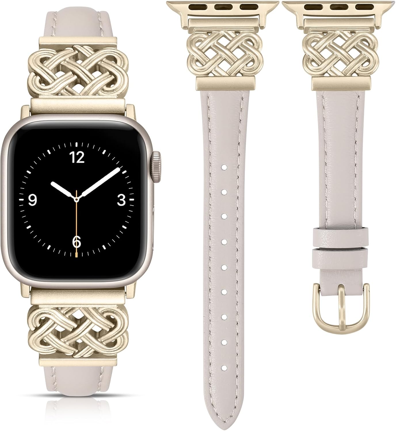 TOYOUTHS Leather Band Compatible with Apple Watch Bands 38/40/41/42/44/45/49mm Women, Slim Leather Strap with Designer Dressy Interlock Buckle for iWatch Series 9/8/7/6/5/SE/4/3/2/1 Ultra/Ultra 2