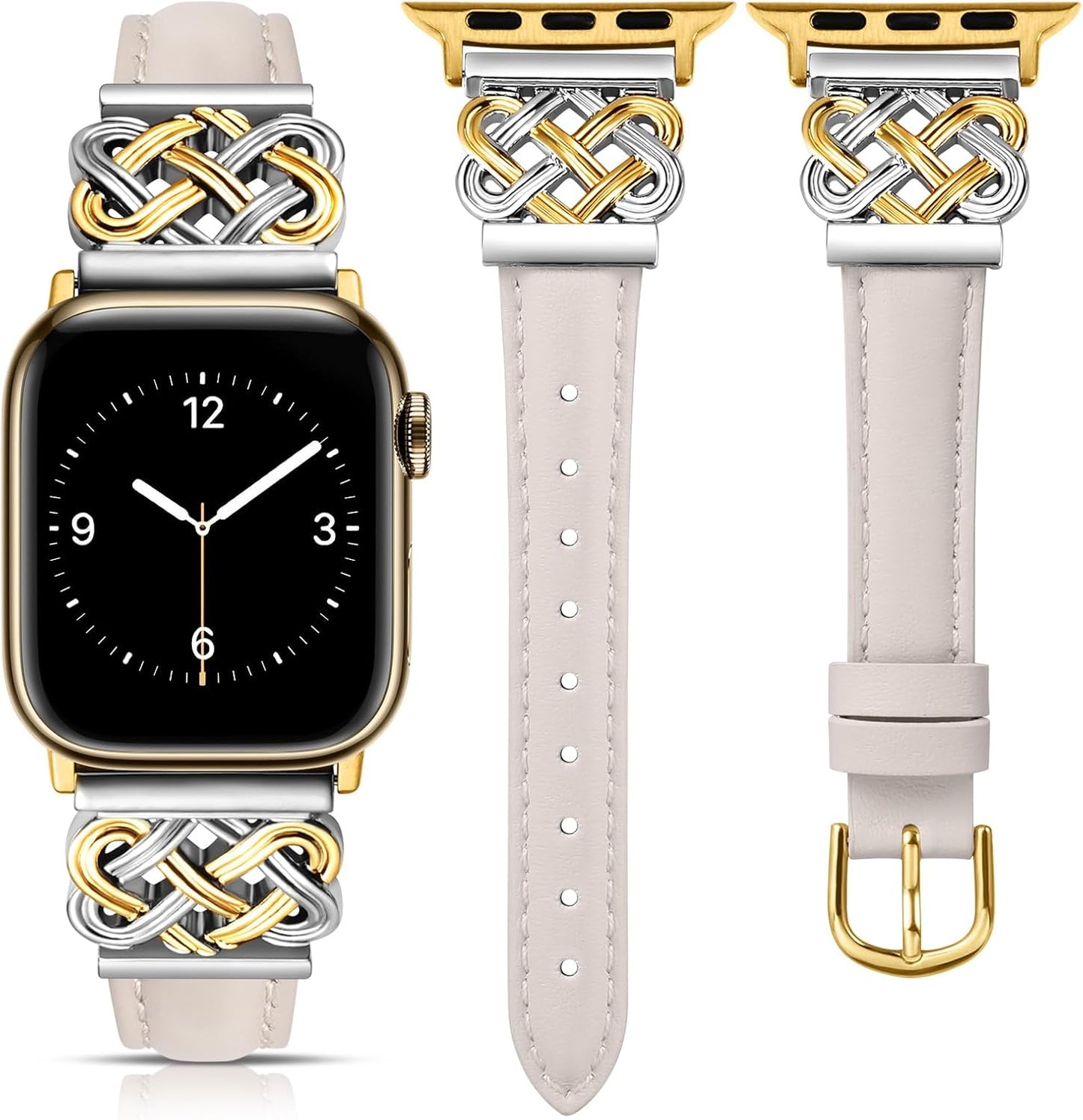 TOYOUTHS Leather Band Compatible with Apple Watch Bands 38/40/41/42/44/45/49mm Women, Slim Leather Strap with Designer Dressy Interlock Buckle for iWatch Series 9/8/7/6/5/SE/4/3/2/1 Ultra/Ultra 2