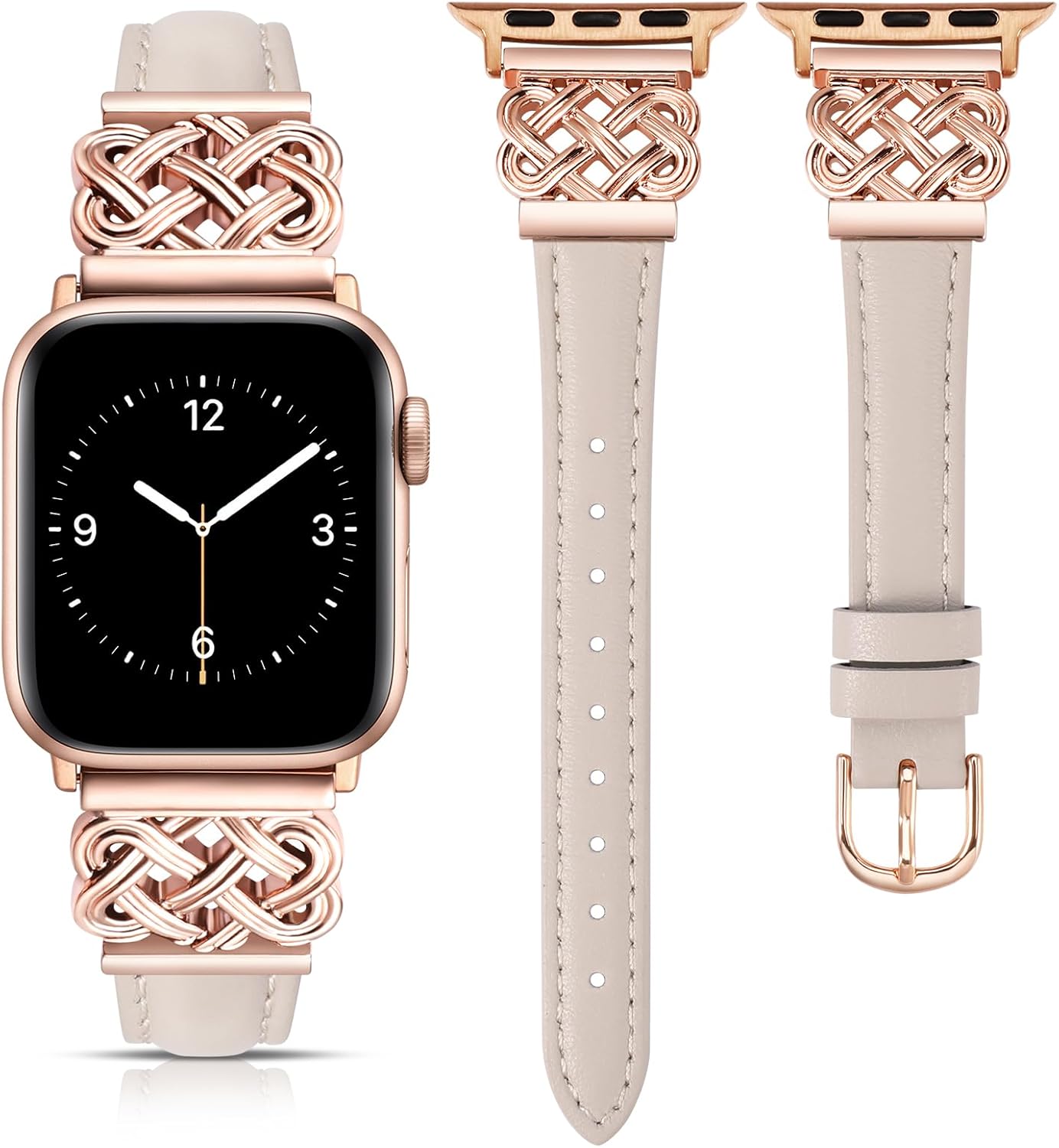 TOYOUTHS Leather Band Compatible with Apple Watch Bands 38/40/41/42/44/45/49mm Women, Slim Leather Strap with Designer Dressy Interlock Buckle for iWatch Series 9/8/7/6/5/SE/4/3/2/1 Ultra/Ultra 2