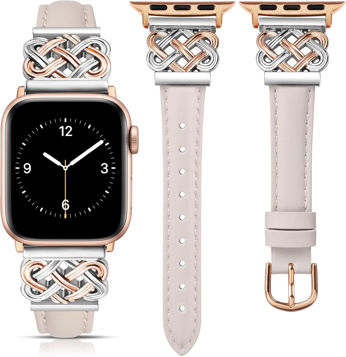 TOYOUTHS Leather Band Compatible with Apple Watch Bands 38/40/41/42/44/45/49mm Women, Slim Leather Strap with Designer Dressy Interlock Buckle for iWatch Series 9/8/7/6/5/SE/4/3/2/1 Ultra/Ultra 2