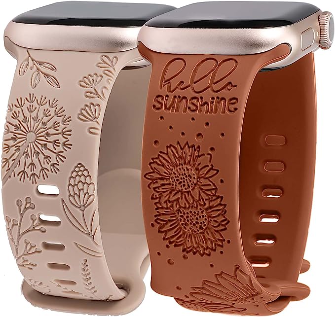 TOYOUTHS 2 Packs Compatible with Apple Watch Band 41mm 40mm 38mm Women Girls Silicone Dressy Floral Engraved Strap Sunflower Wildflower Sport Bracelet for iWatch Series SE/8/7/6/5/4/3/2/1