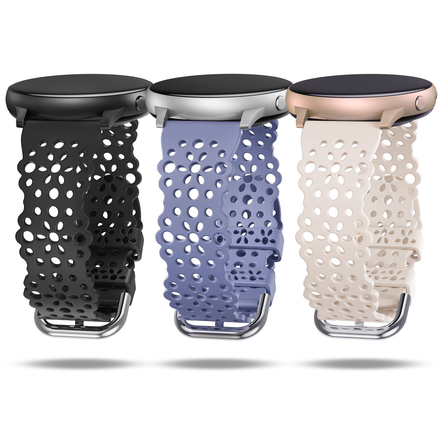 TOYOUTHS 20mm Lace Silicone Band Compatible with Samsung Galaxy Watch 4 40mm 44mm/Active 2 40mm 44mm/Watch 4 Classic 42mm 46mm/Active 40mm/Watch 3 41mm, Women Soft Hollow-Out Watch Strap Replacement