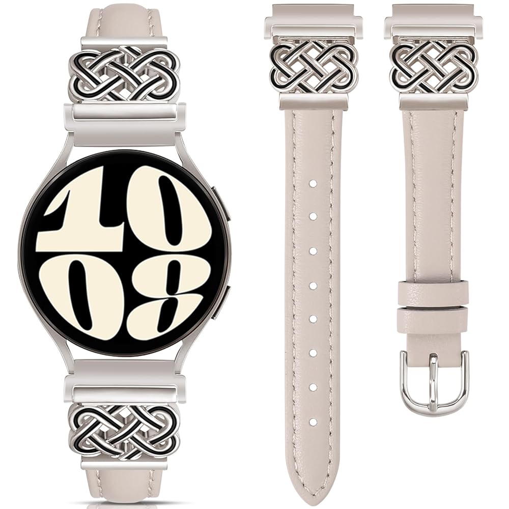 TOYOUTHS Celtic Knot Leather Band Compatible with Samsung Galaxy Watch 7 6 5 4 FE 40mm 44mm/Watch 6 Classic/Watch 5 Pro/Watch 4 Classic/Active 2/Watch 3 41mm Women, 20mm Slim Dressy Leather Strap