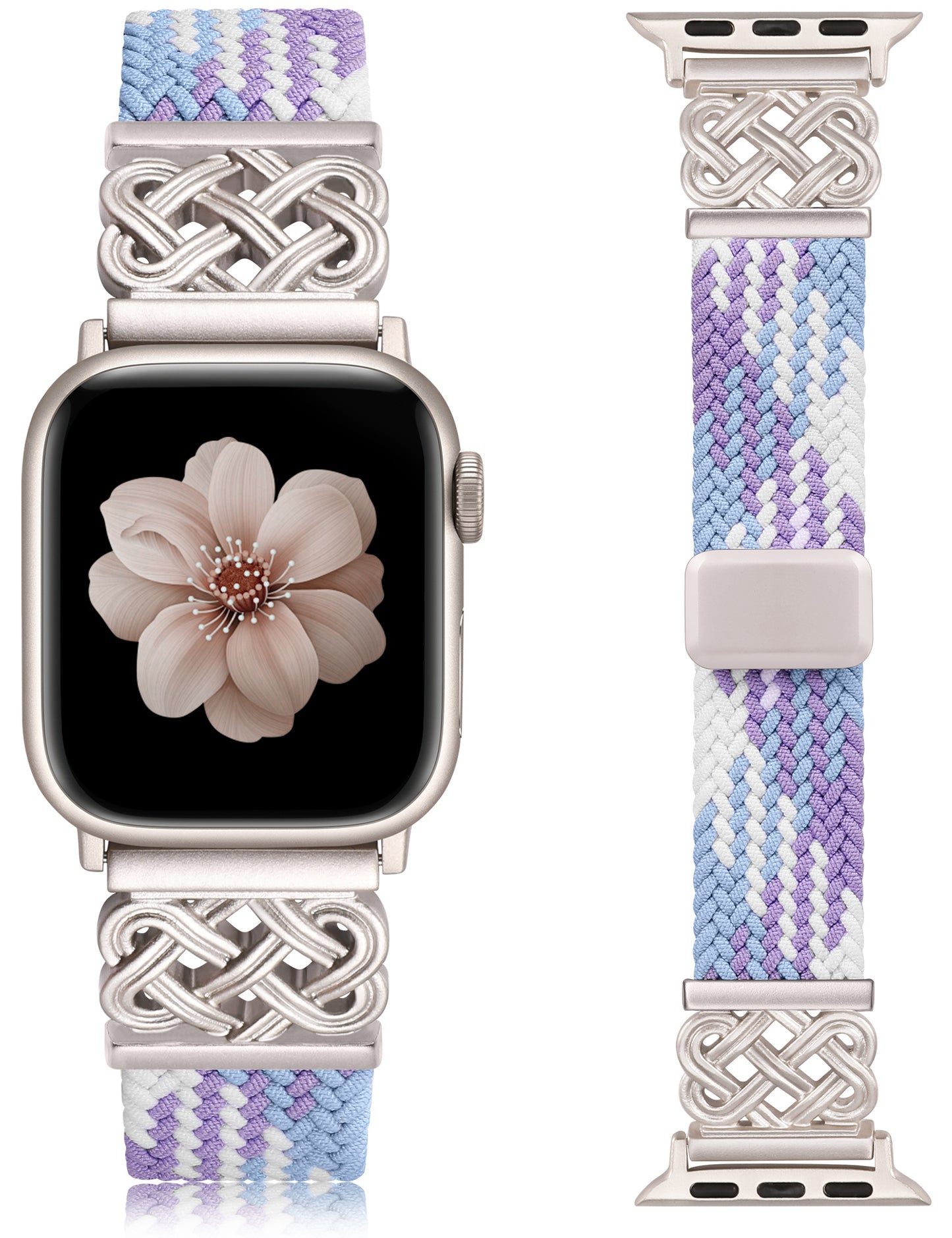 Braided Magnetic Band Compatible with Apple Watch Bands 38/40/41/42/44/45/46/49mm Women Men, Celtic Knot Stretchy Elastic Nylon Fabric Woven Strap for iWatch Series 11 10 9 8 7 6 5 4 SE/Ultra 3 2 1