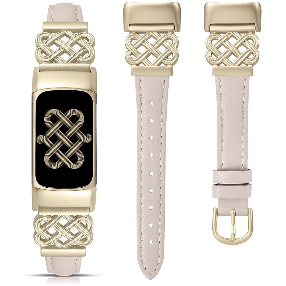 TOYOUTHS Celtic Knot Leather Band Compatible with Fitbit Charge 6/Fitbit Charge 5 Band Women, Slim Dressy Thin Designer Premium Leather Strap with Interlock Buckle for Fitbit Charge 6/5 Smartwatch