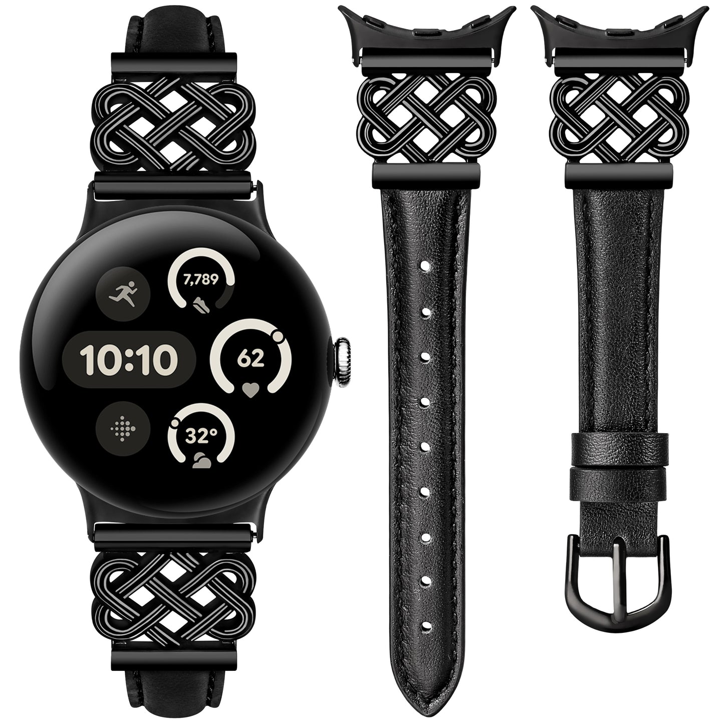 TOYOUTHS Celtic Knot Leather Band Compatible with Google Pixel Watch 3 41mm/Pixel Watch 2/Pixel Watch 1 Band Women, Slim Dressy Thin Fashion Designer Premium Leather Strap for Pixel 3 2 1 Smartwatch