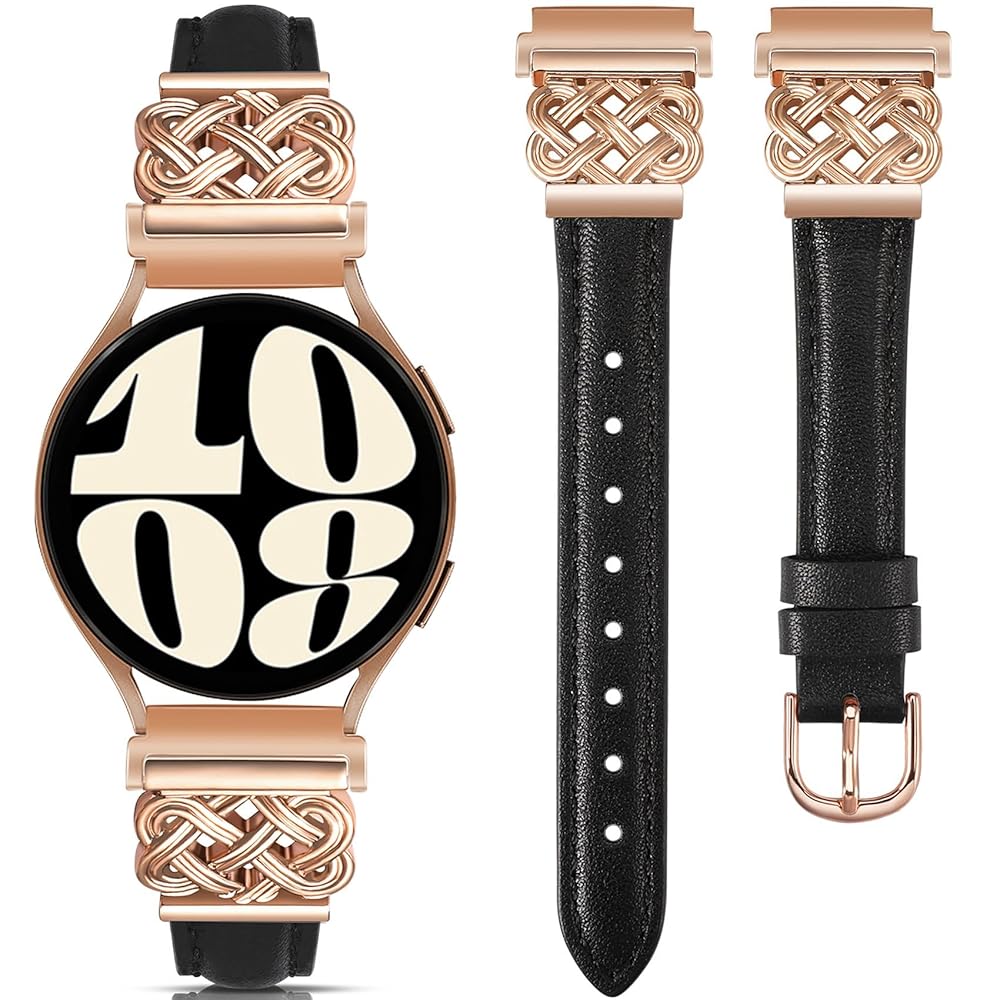 TOYOUTHS Celtic Knot Leather Band Compatible with Samsung Galaxy Watch 7 6 5 4 FE 40mm 44mm/Watch 6 Classic/Watch 5 Pro/Watch 4 Classic/Active 2/Watch 3 41mm Women, 20mm Slim Dressy Leather Strap