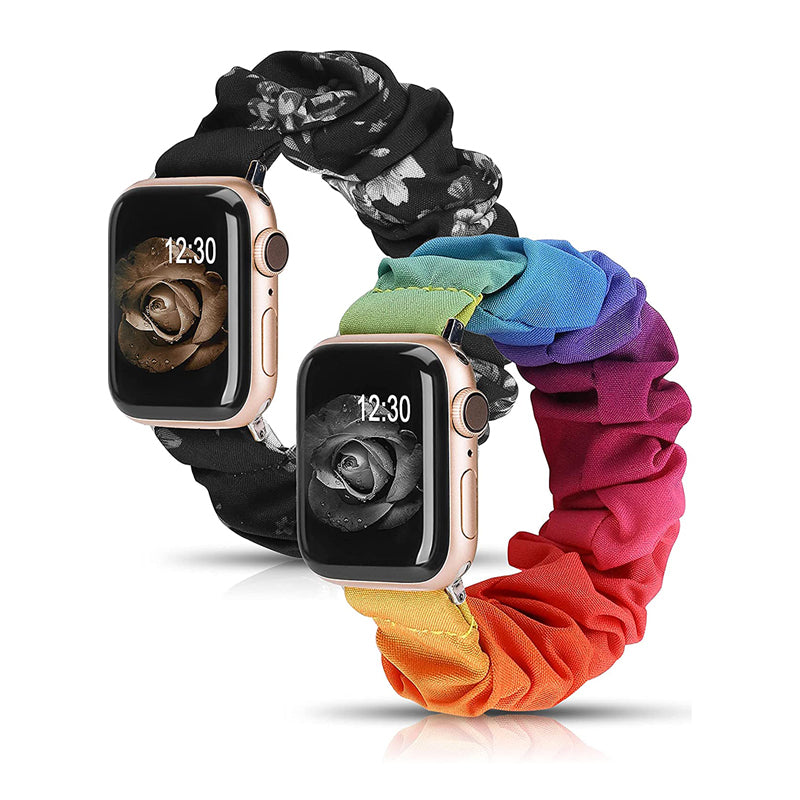 TOYOUTHS 2 Packs Scrunchie Elastic Watch Bands Apple Watch Bands Stretchy Bands Printed