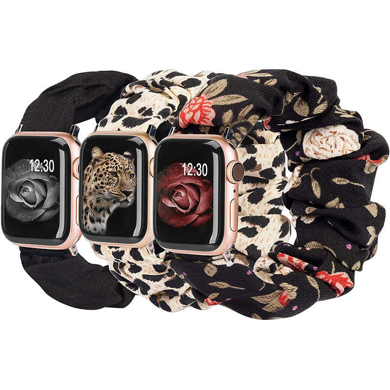 TOYOUTHS 3 Packs Compatible with Apple Watch Band Scrunchies 41mm 40mm 38mm Cloth Soft Pattern Printed Fabric Wristband Bracelet Women IWatch Elastic Scrunchy Bands Series SE 8 7 6 5 4 3 2 1