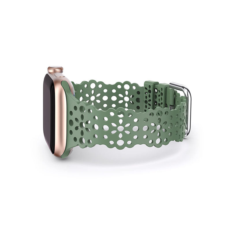 TOYOUTHS Compatible with Apple Watch Band Women 41mm 40mm 38mm Soft Stretchy Silicone Lace Flower Cut-outs Scalloped Breathable Waterproof Lacy Band for iWatch Series 8 7 6 5 4 3 2 1 SE