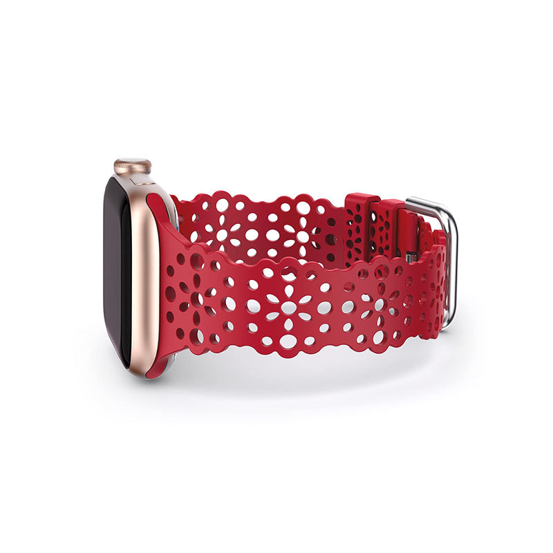 TOYOUTHS Compatible with Apple Watch Band Women 41mm 40mm 38mm Soft Stretchy Silicone Lace Flower Cut-outs Scalloped Breathable Waterproof Lacy Band for iWatch Series 8 7 6 5 4 3 2 1 SE