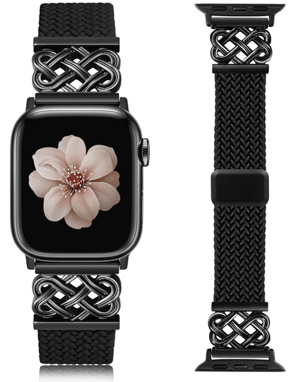 Braided Magnetic Band Compatible with Apple Watch Bands 38/40/41/42/44/45/46/49mm Women Men, Celtic Knot Stretchy Elastic Nylon Fabric Woven Strap for iWatch Series 11 10 9 8 7 6 5 4 SE/Ultra 3 2 1
