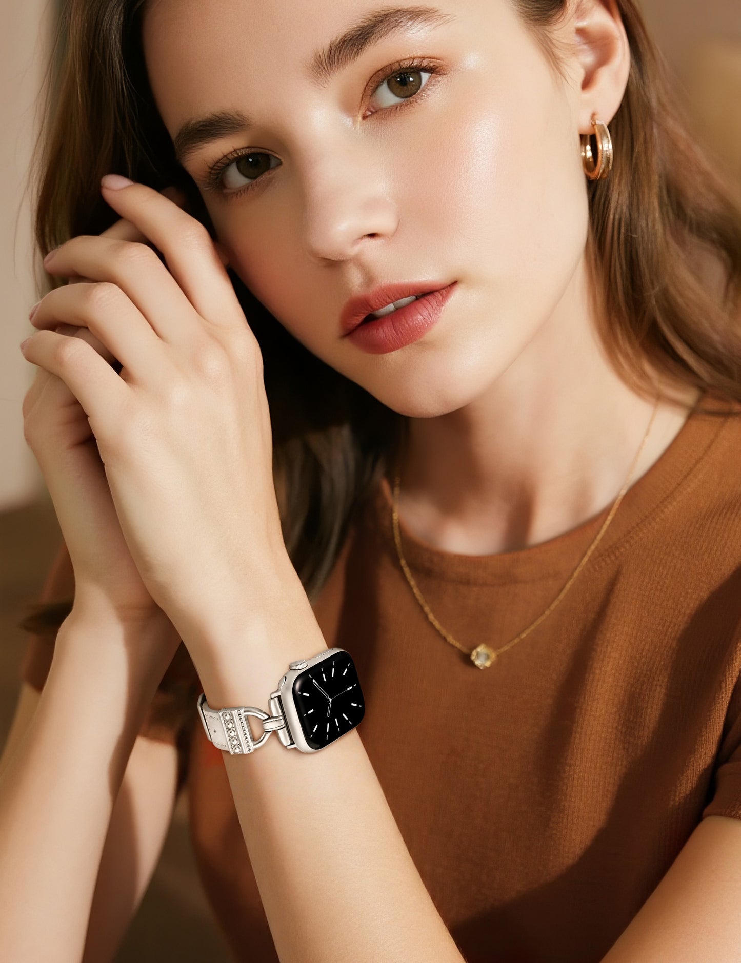 TOYOUTHS Compatible with Apple Watch Band Women Leather 49/46/45/44/42/41/40/38mm Dressy Thin Leather Strap Designer D-Shaped Metal Buckle Bracelet for iWatch Ultra/SE Series 10/9/8/7/6/5/4/3/2/1
