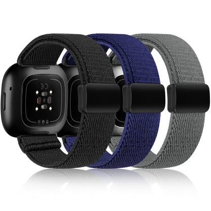 3 Pack Magnetic Stretchy Nylon Band for Fitbit Versa 4/Fitbit Versa 3/Sense 2/Sense