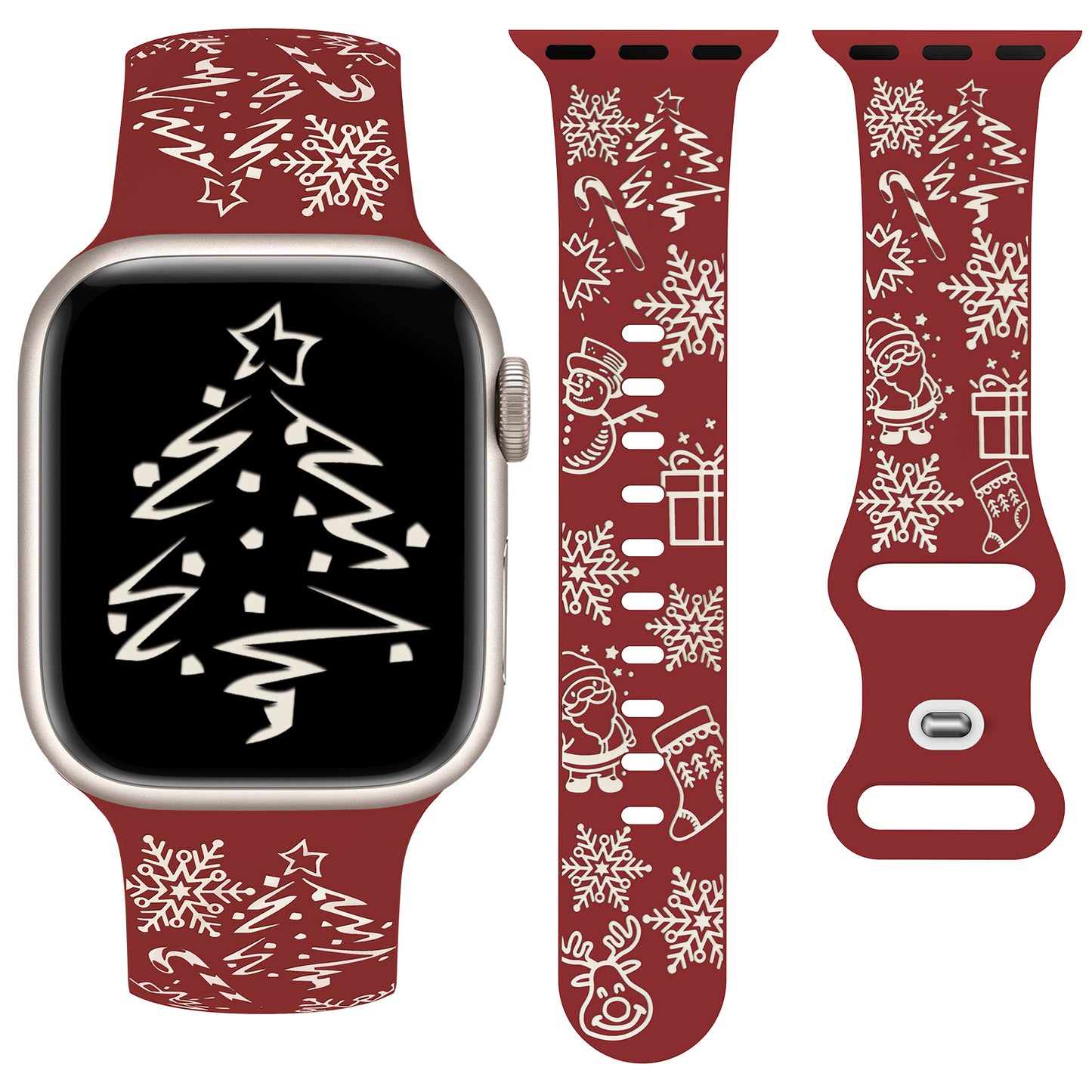 Two-Tone Engraved Christmas Silicone Band for Apple Watch Bands Women Men