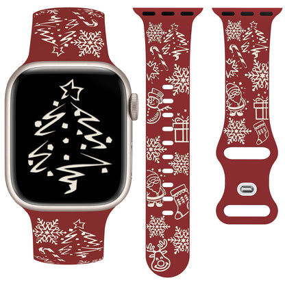 Two-Tone Engraved Christmas Silicone Band for Apple Watch Bands Women Men