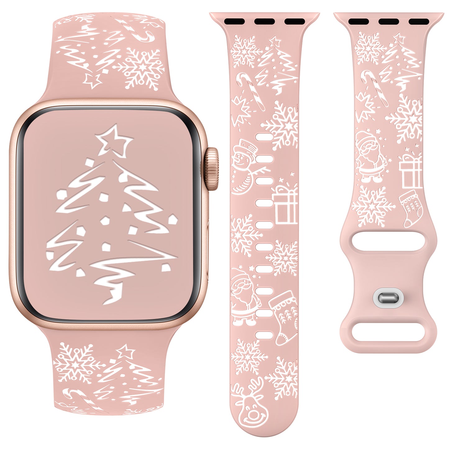 Two-Tone Engraved Christmas Silicone Band for Apple Watch Bands Women Men