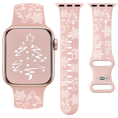 Two-Tone Engraved Christmas Silicone Band for Apple Watch Bands Women Men
