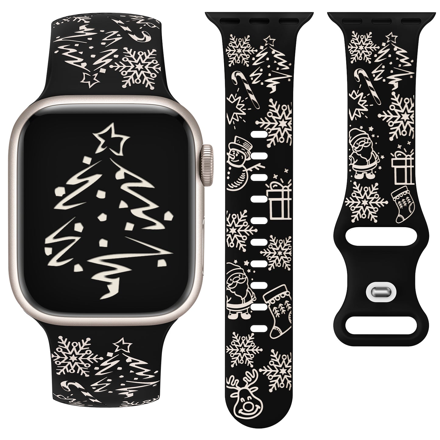 Two-Tone Engraved Christmas Silicone Band for Apple Watch Bands Women Men