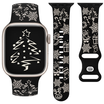 Two-Tone Engraved Christmas Silicone Band for Apple Watch Bands Women Men