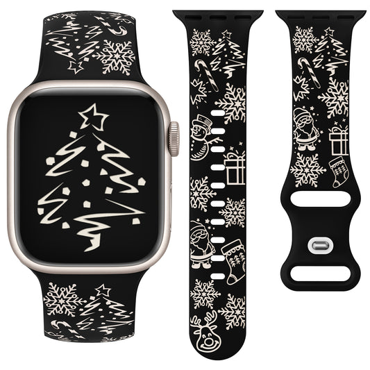 Two-Tone Engraved Christmas Silicone Band for Apple Watch Bands Women Men