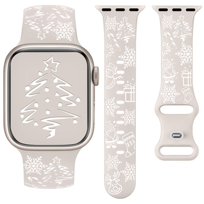 Two-Tone Engraved Christmas Silicone Band for Apple Watch Bands Women Men