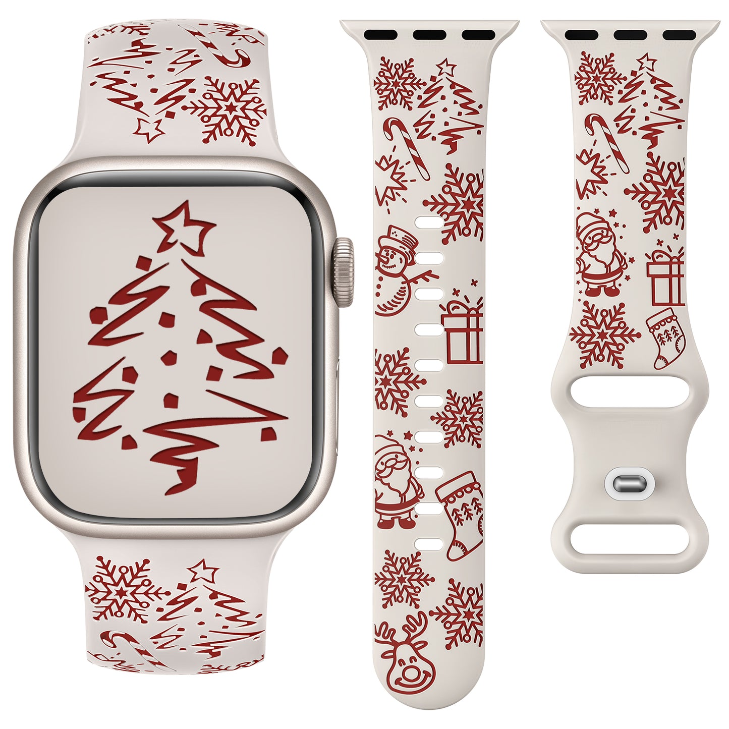 Two-Tone Engraved Christmas Silicone Band for Apple Watch Bands Women Men