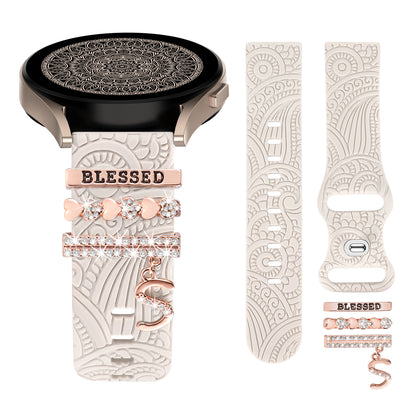 TOYOUTHS Decorative Ring Loop Compatible with Samsung Galaxy Watch 4 & 5 40mm 44mm Band Charms, Glitter Boho Engraved Silicone Straps for Watch 5 Pro/Watch 4 Classic/Watch 3 41mm/Active 2