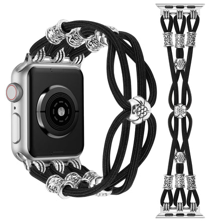 Beaded Bracelet Compatible with Apple Watch Band 41mm 40mm 38mm 49mm 45mm 44mm 42mm Women, Boho Western Dressy Elastic Stretchy Fancy Charms Solo Loop Strap for iWatch Series 8/SE/Ultra/7/6/5/4/3/2/1