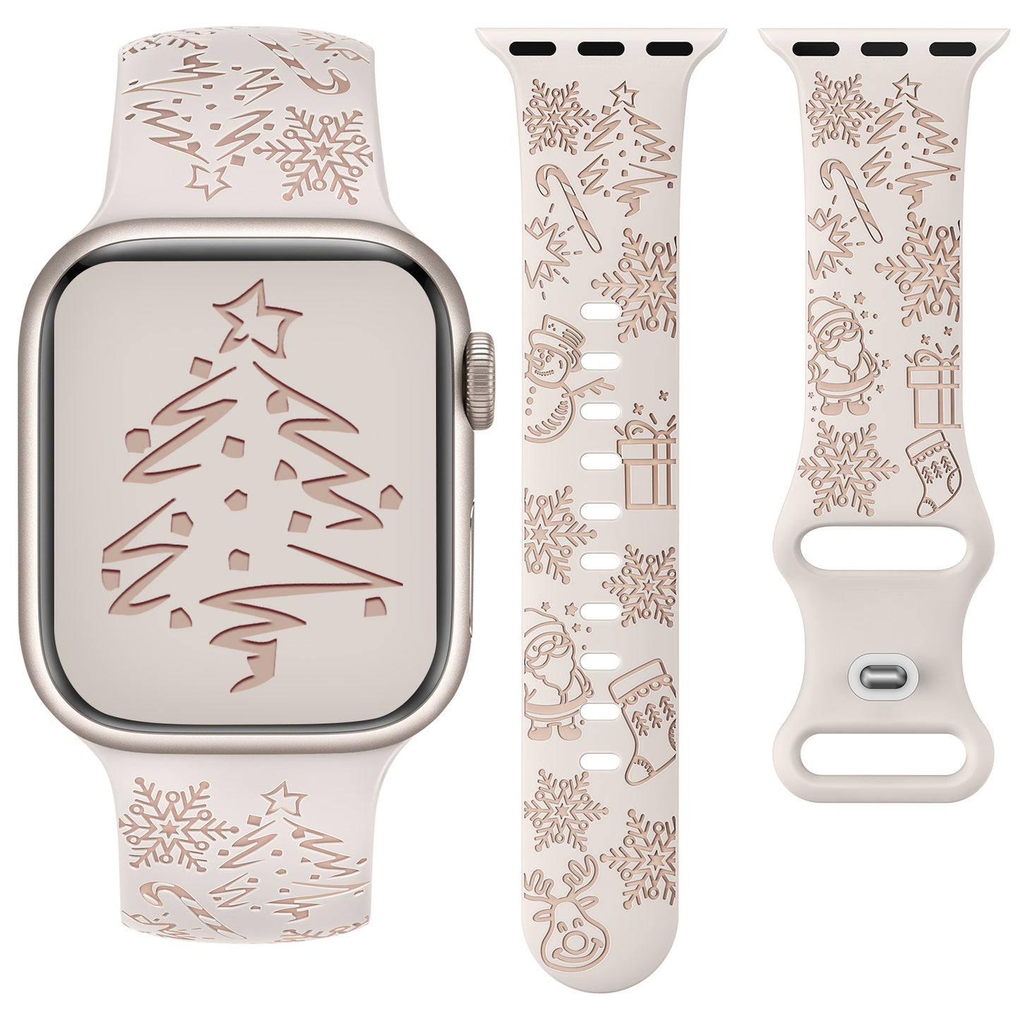 Two-Tone Engraved Christmas Silicone Band for Apple Watch Bands Women Men