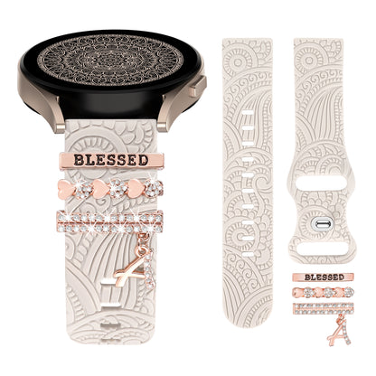 TOYOUTHS Decorative Ring Loop Compatible with Samsung Galaxy Watch 4 & 5 40mm 44mm Band Charms, Glitter Boho Engraved Silicone Straps for Watch 5 Pro/Watch 4 Classic/Watch 3 41mm/Active 2