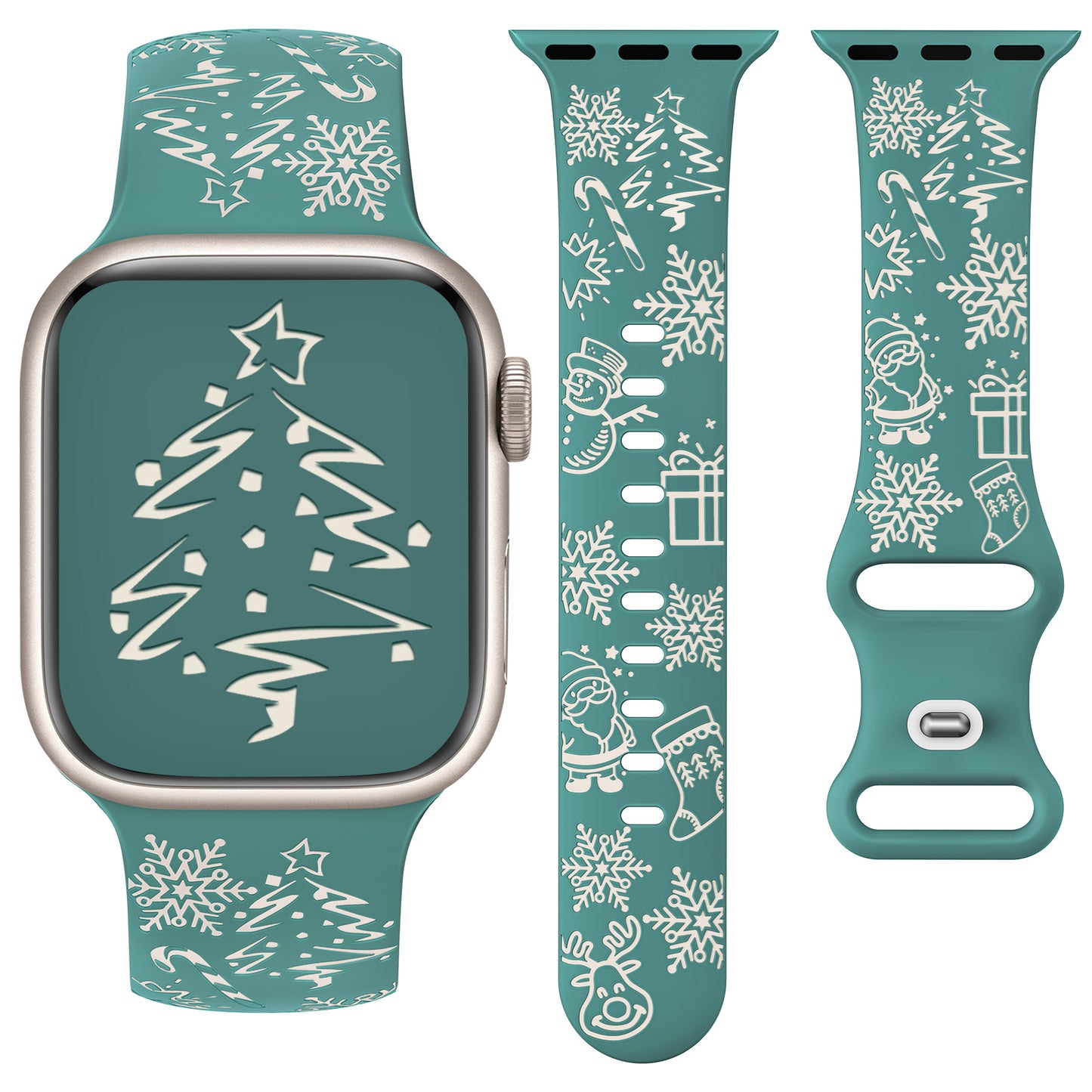 Two-Tone Engraved Christmas Silicone Band for Apple Watch Bands Women Men